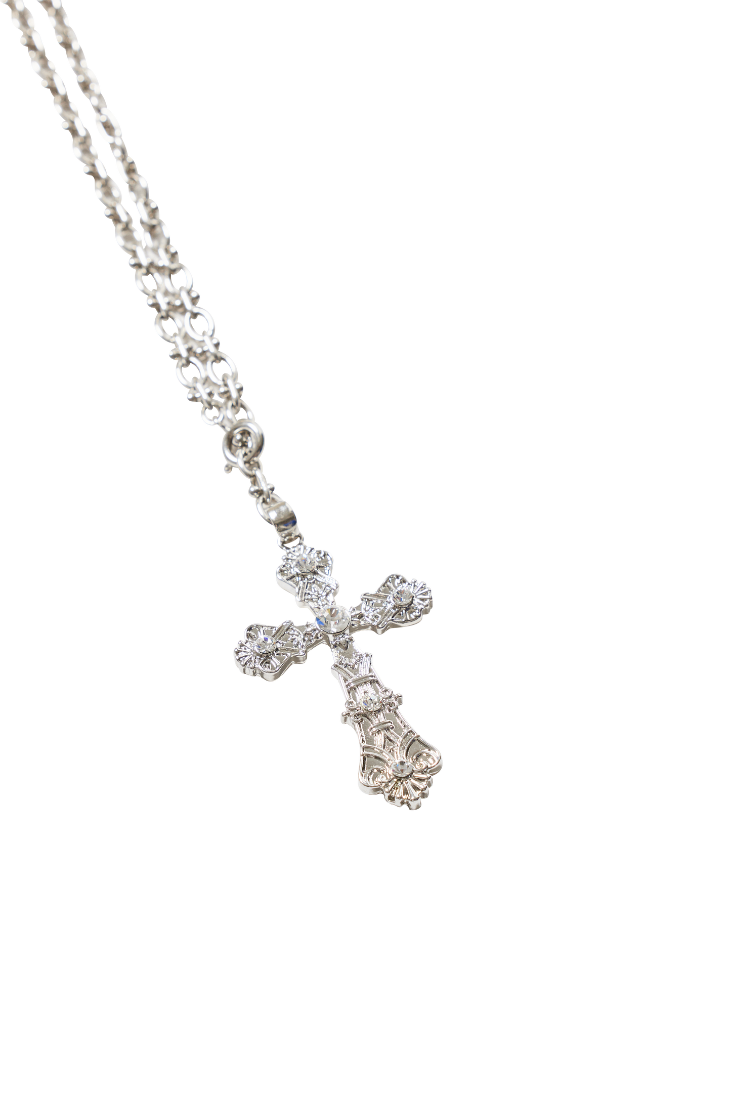 VINTAGE BAROQUE CROSS NECKLACE SILVER
