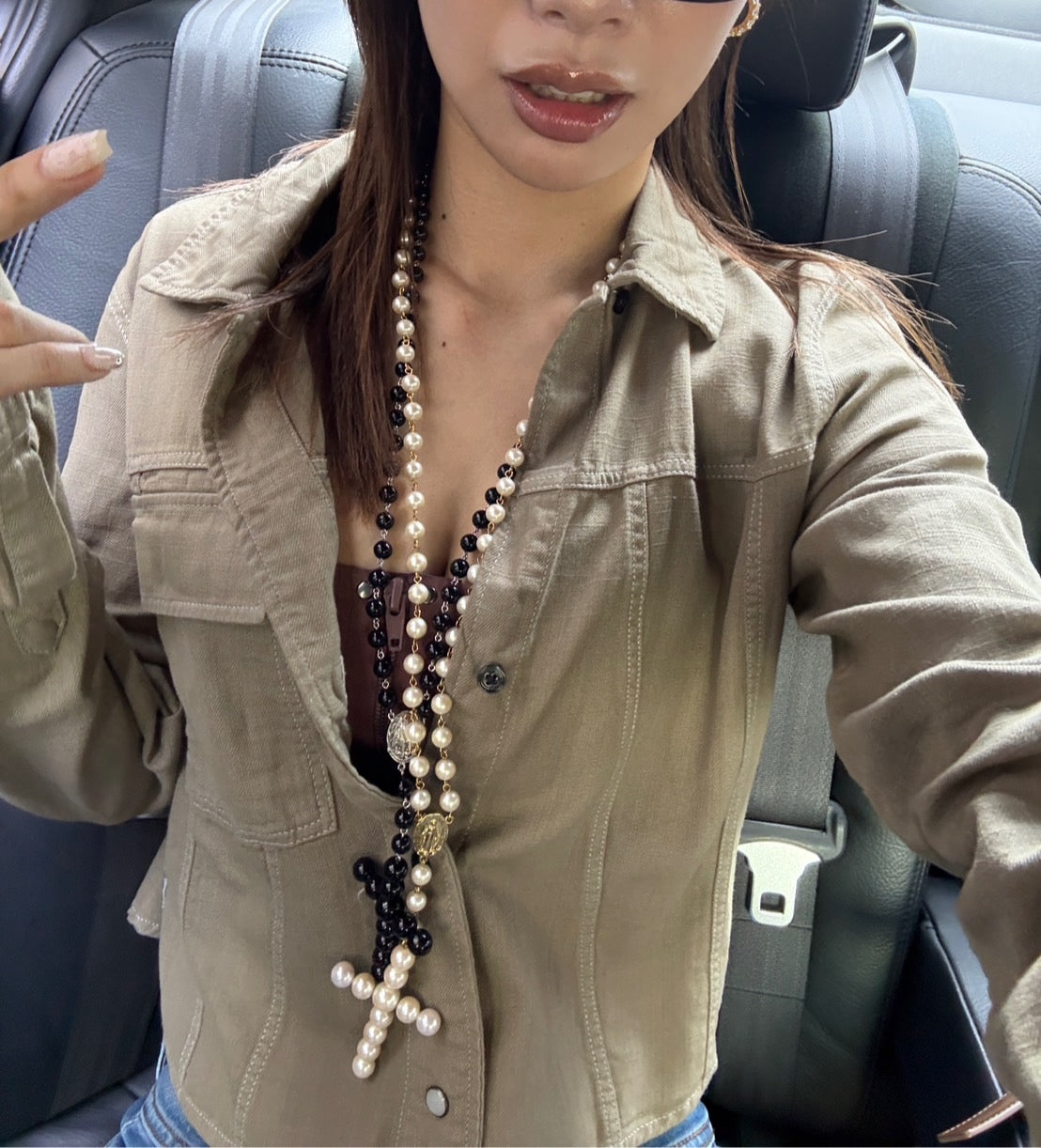 THE CROSS PEARL NECKLACE BLACK