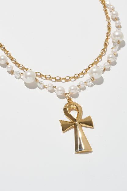 THE ANKH PEARL DUO NECKLACE