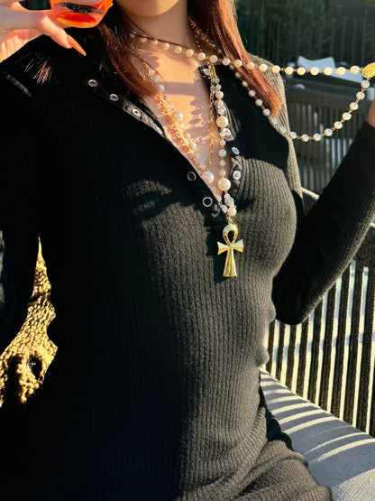 THE ANKH PEARL DUO NECKLACE